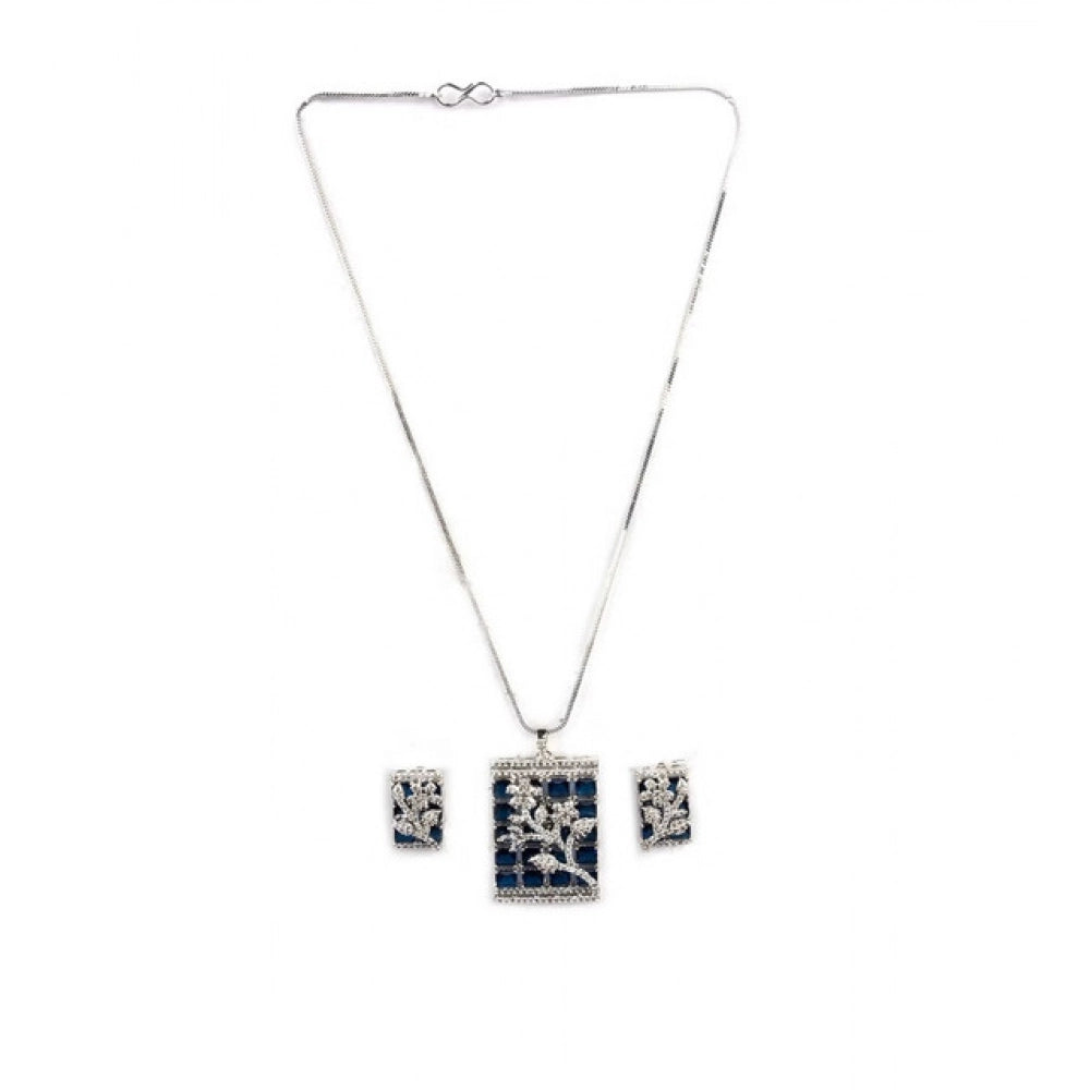 Vaystra Handcrafted Brass Silver Plated Pendant Set - Blue, Edition