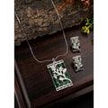 Vaystra Brass Silver Plated Pendant Set - Green,