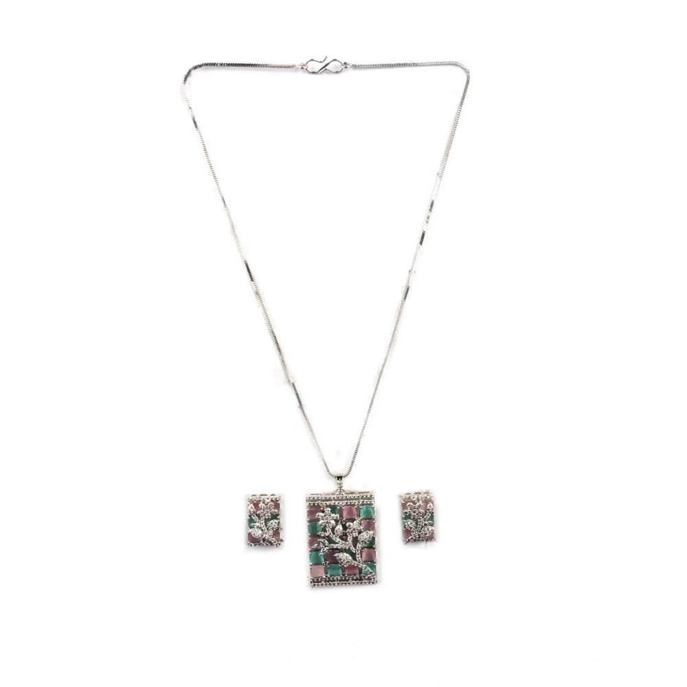 Vaystra Handcrafted Brass Silver Plated Pendant Set - Multicolor, Edition