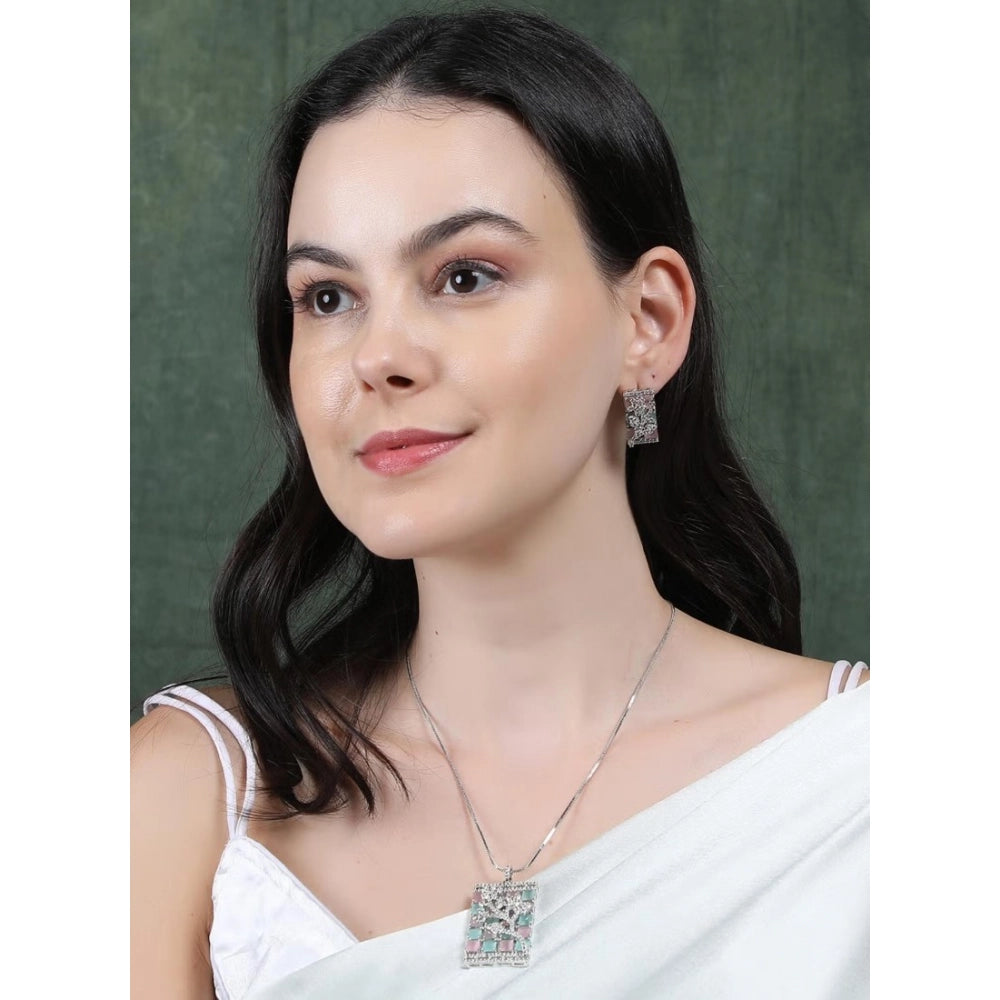 Vaystra Handcrafted Brass Silver Plated Pendant Set - Multicolor, Edition