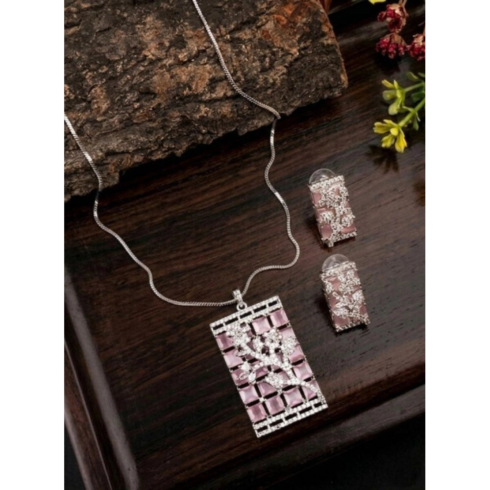 Vaystra Handcrafted Brass Silver Plated Pendant Set - Pink, Edition