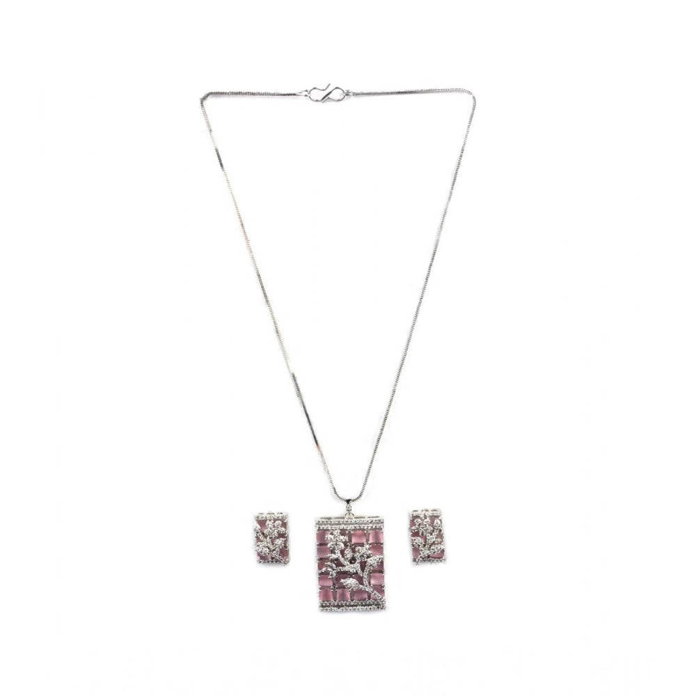 Vaystra Handcrafted Brass Silver Plated Pendant Set - Pink, Edition