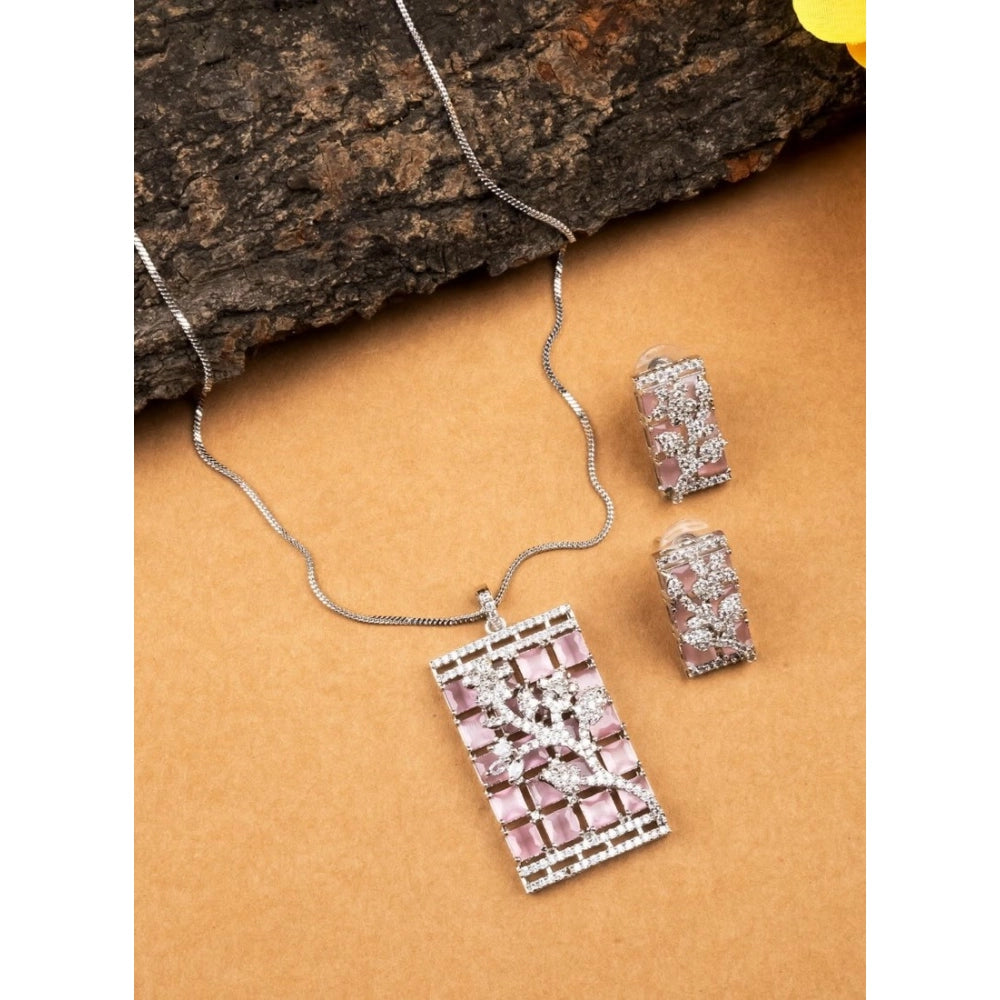 Vaystra Handcrafted Brass Silver Plated Pendant Set - Pink, Edition