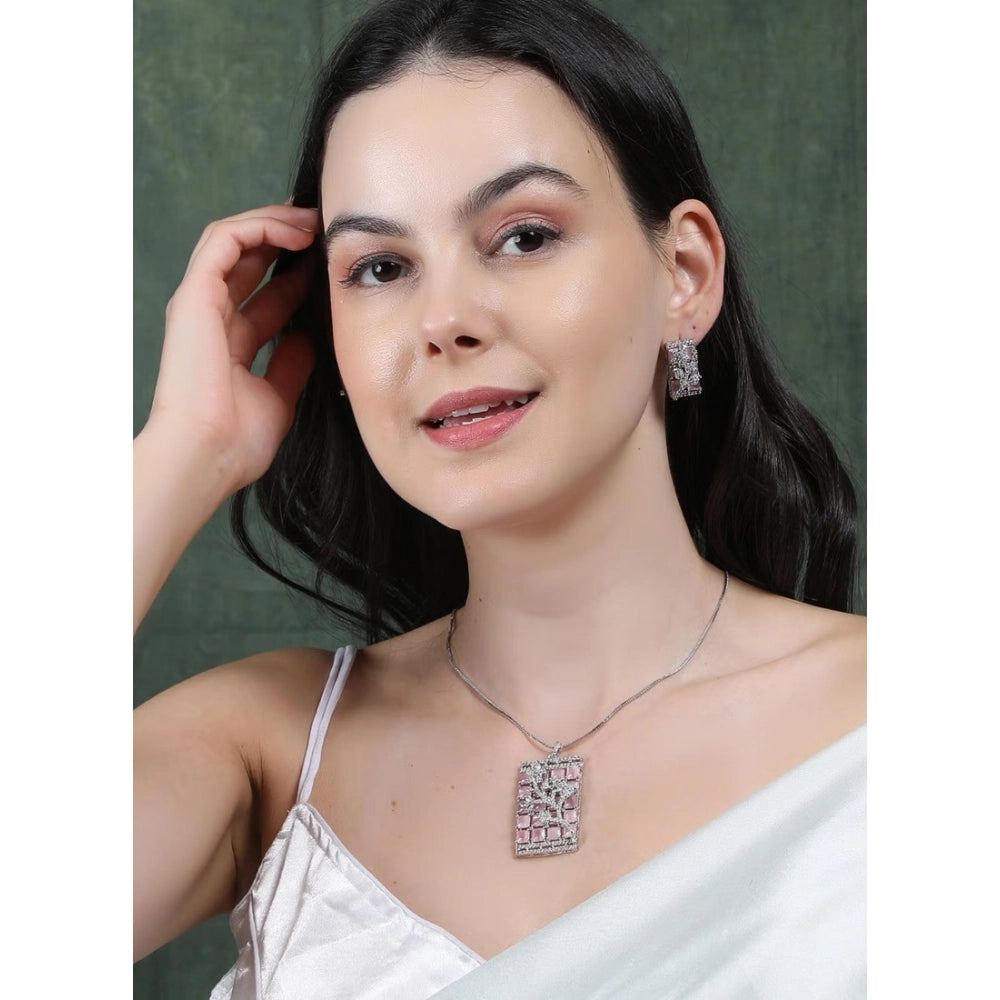 Vaystra Handcrafted Brass Silver Plated Pendant Set - Pink, Edition