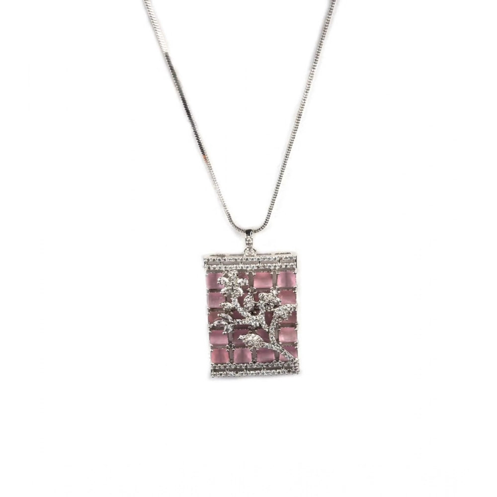 Vaystra Handcrafted Brass Silver Plated Pendant Set - Pink, Edition