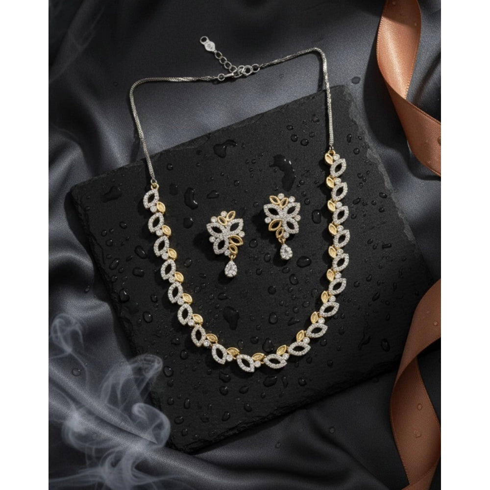Vaystra Gold Plated Brass Silver Plated Necklace set in Silver,