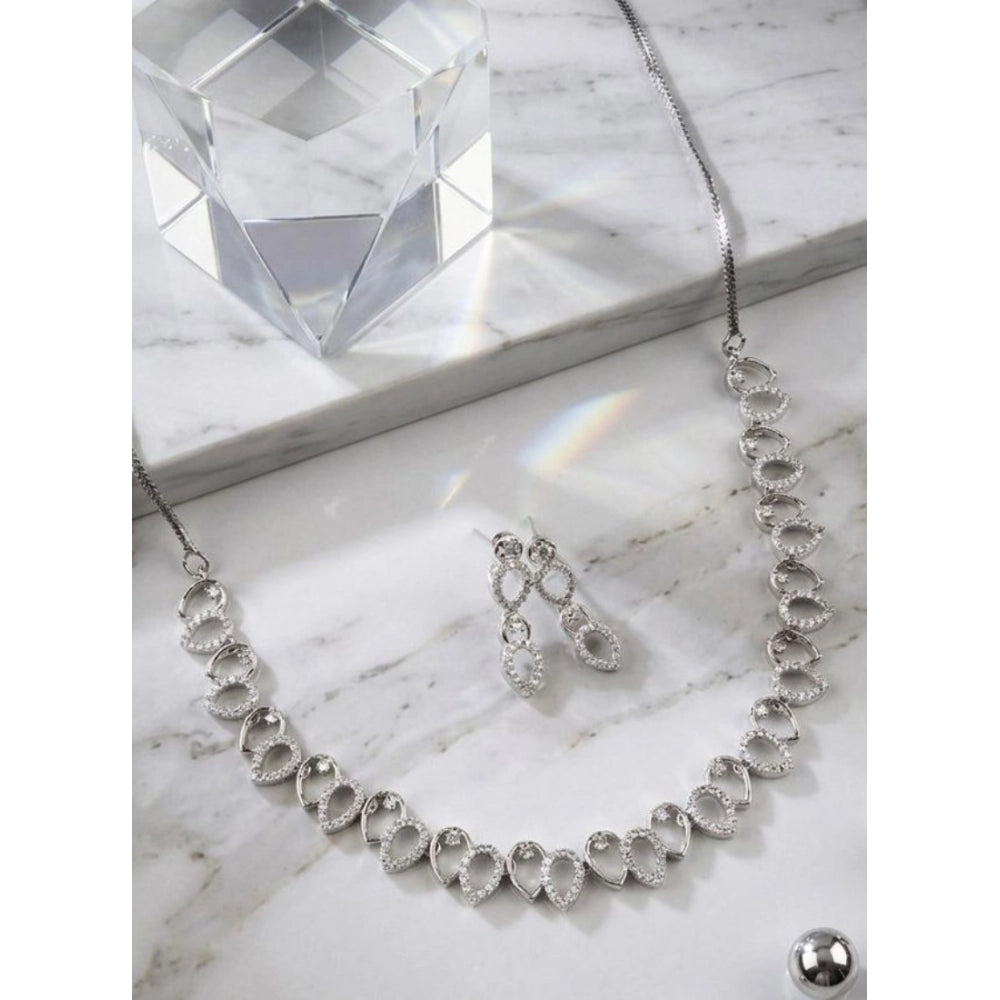 Vaystra Brass Silver Plated Necklace set - Silver,