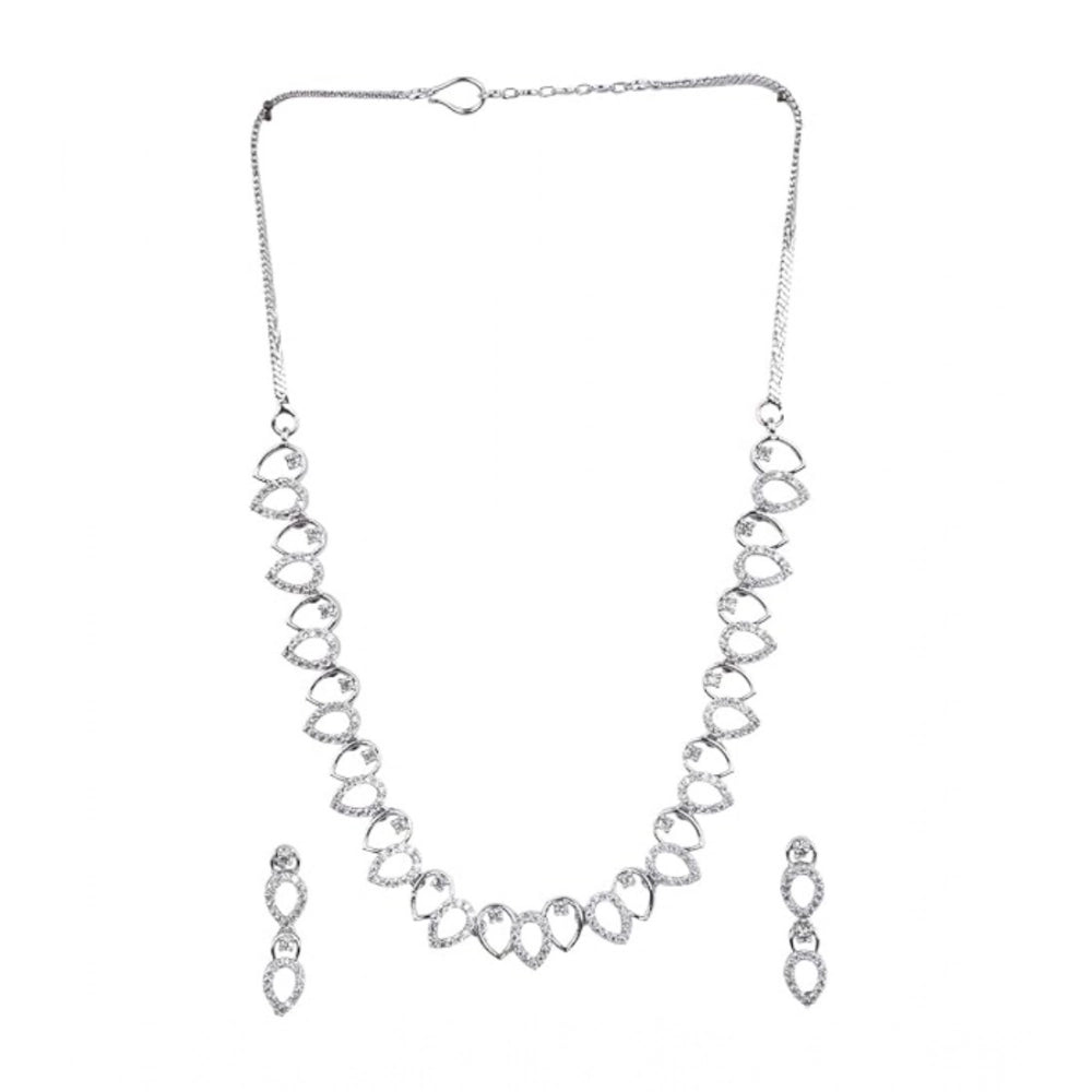 Vaystra Brass Silver Plated Necklace set - Silver,