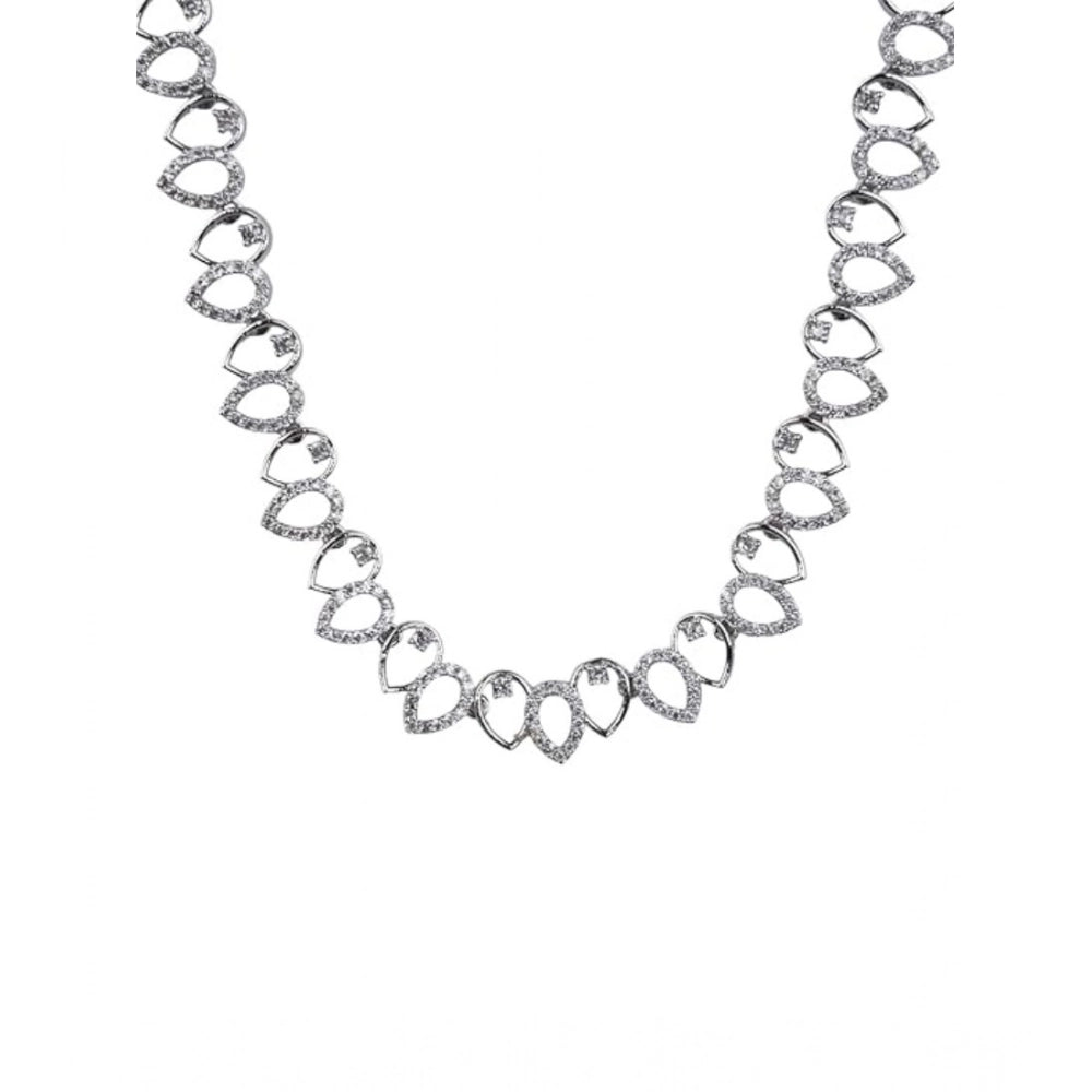 Vaystra Brass Silver Plated Necklace set - Silver,