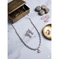 Vaystra Brass Silver Plated Necklace set - Pink,