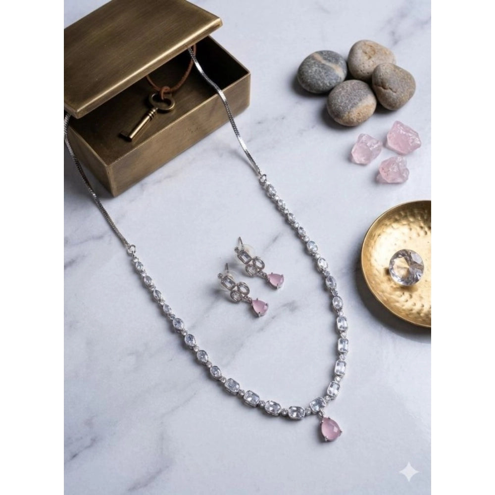 Vaystra Brass Silver Plated Necklace set - Pink,