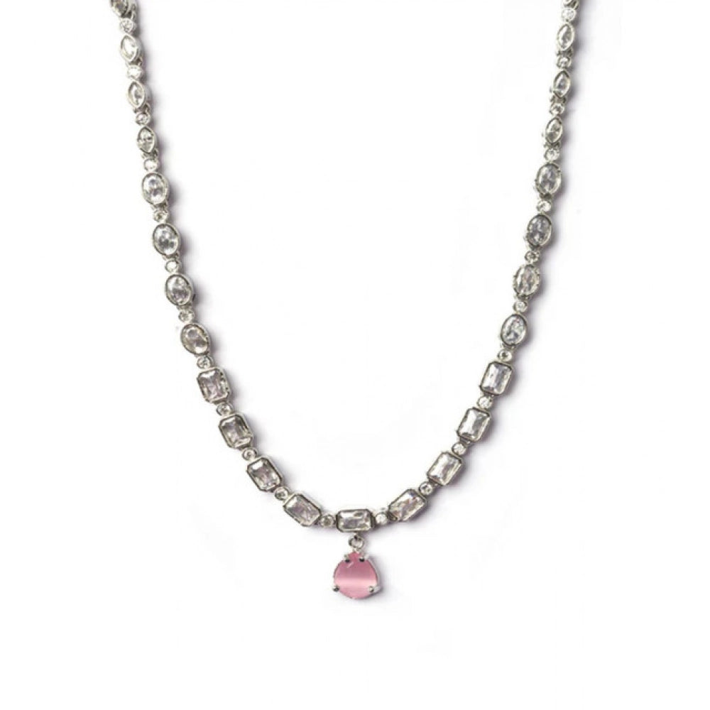 Vaystra Brass Silver Plated Necklace set - Pink,