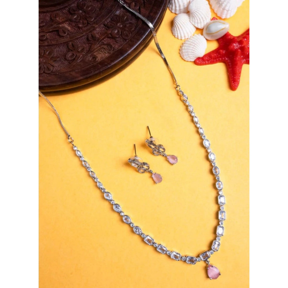 Vaystra Brass Silver Plated Necklace set - Pink,