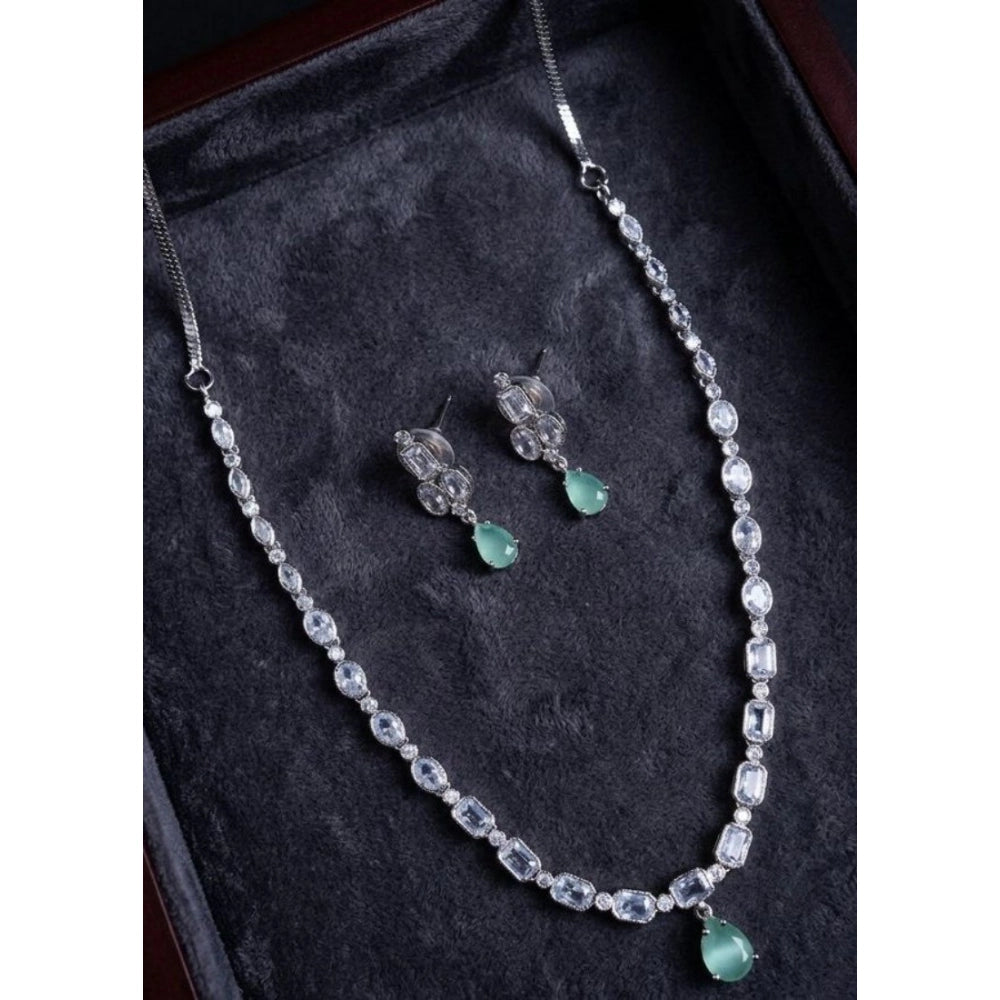 Vaystra Handcrafted Brass Silver Plated Necklace set - Turquoise, Edition
