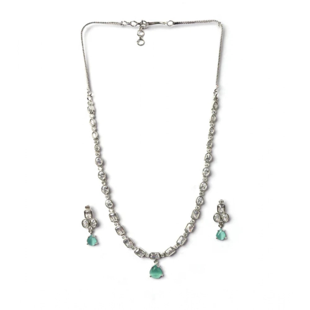 Vaystra Handcrafted Brass Silver Plated Necklace set - Turquoise, Edition