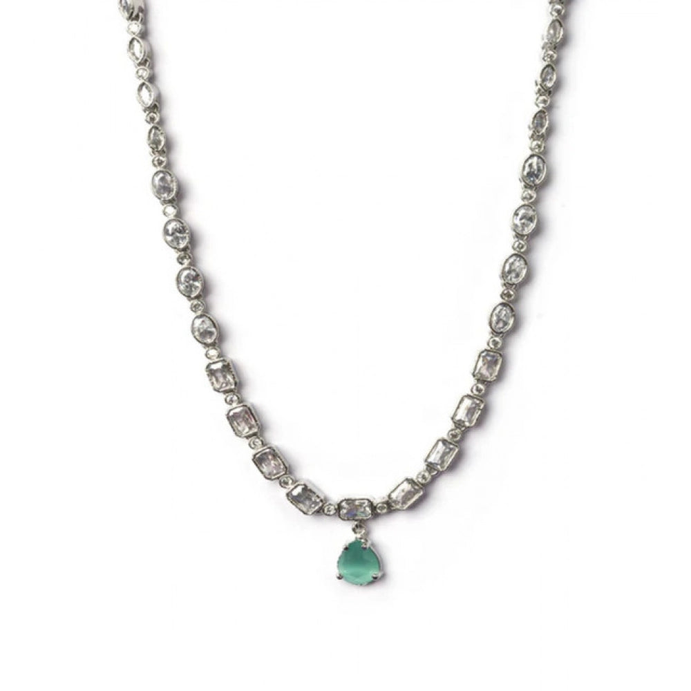 Vaystra Handcrafted Brass Silver Plated Necklace set - Turquoise, Edition
