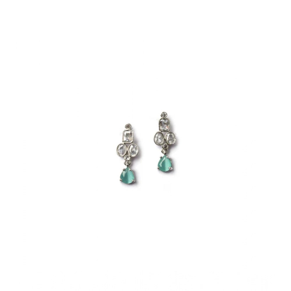 Vaystra Handcrafted Brass Silver Plated Necklace set - Turquoise, Edition