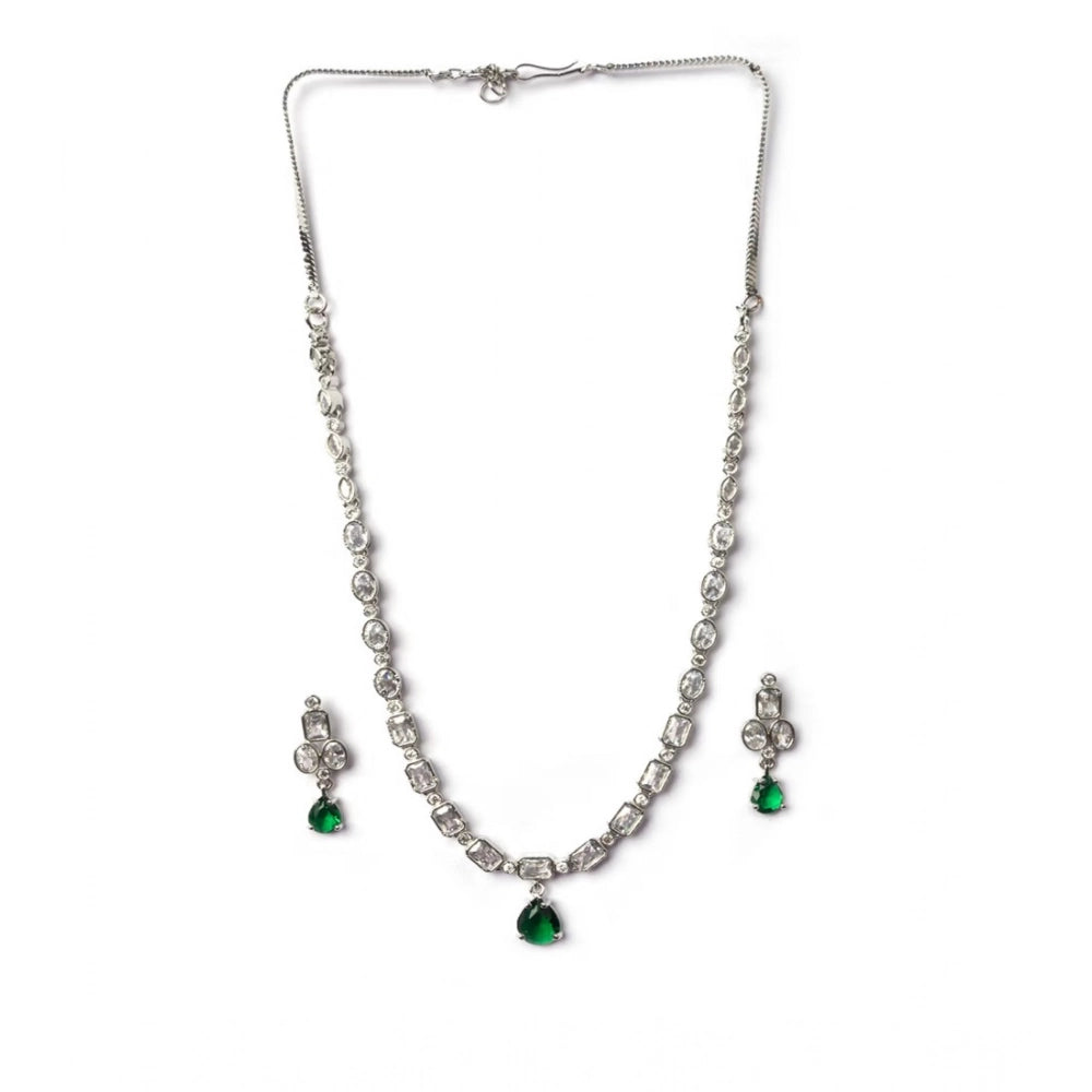Vaystra Brass Silver Plated Necklace set - Green,
