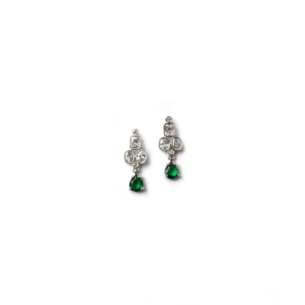 Vaystra Brass Silver Plated Necklace set - Green,