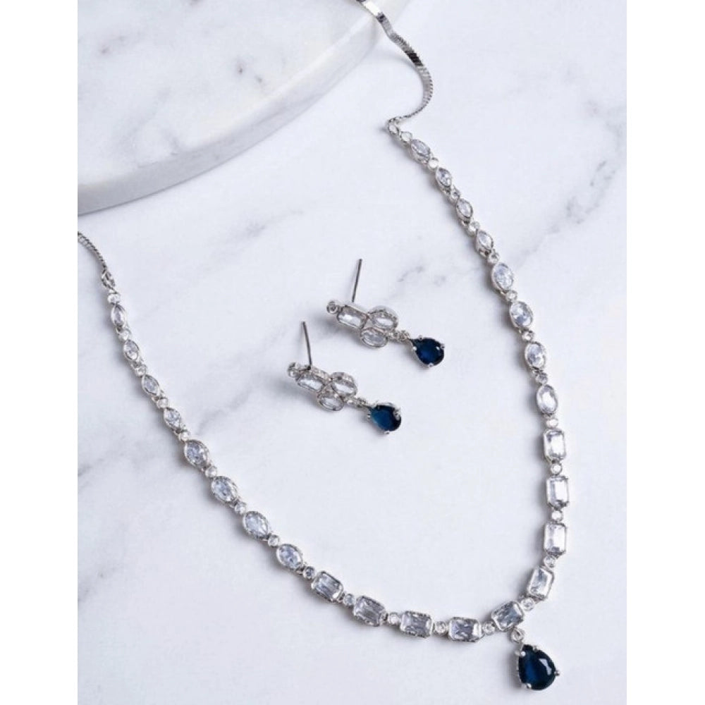 Vaystra Gold Plated Brass Silver Plated Necklace set in Blue,