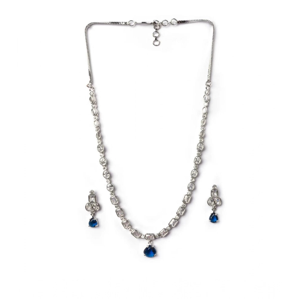 Vaystra Gold Plated Brass Silver Plated Necklace set in Blue,