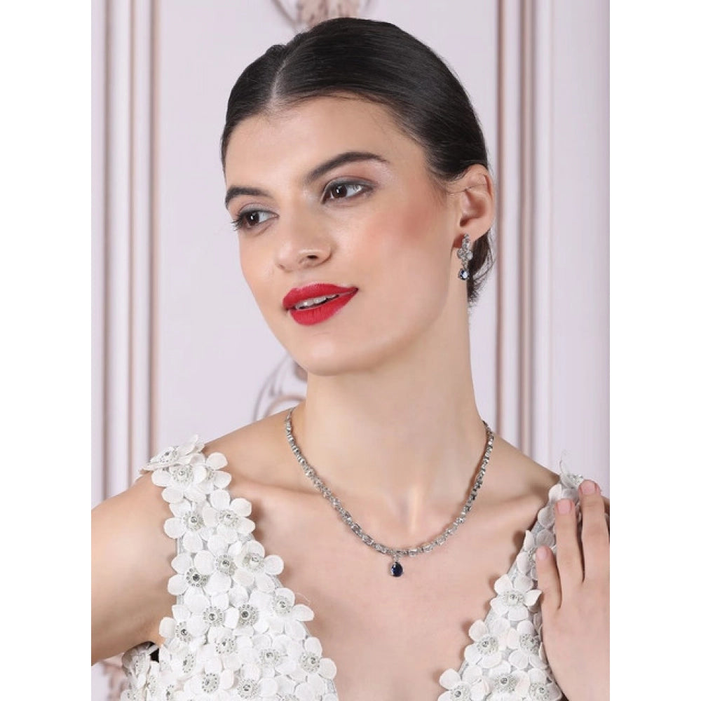 Vaystra Gold Plated Brass Silver Plated Necklace set in Blue,