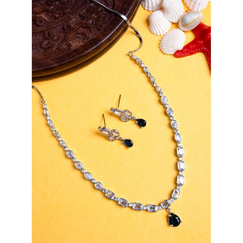 Vaystra Gold Plated Brass Silver Plated Necklace set in Blue,