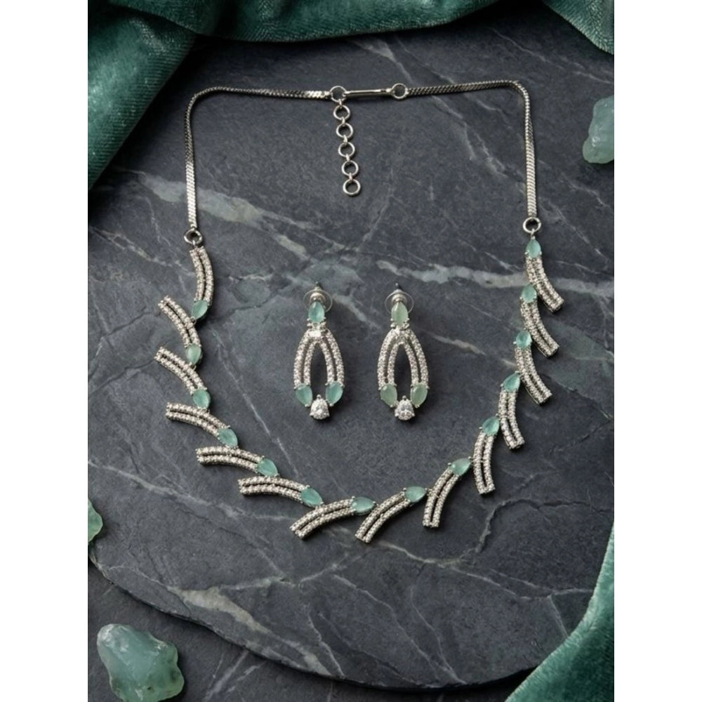 Vaystra Handcrafted Brass Silver Plated Necklace set - Turquoise, Edition