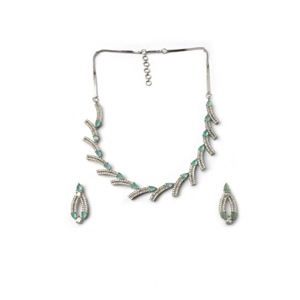 Vaystra Handcrafted Brass Silver Plated Necklace set - Turquoise, Edition