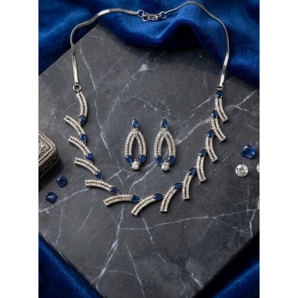 Vaystra Gold Plated Brass Silver Plated Necklace set in Blue,