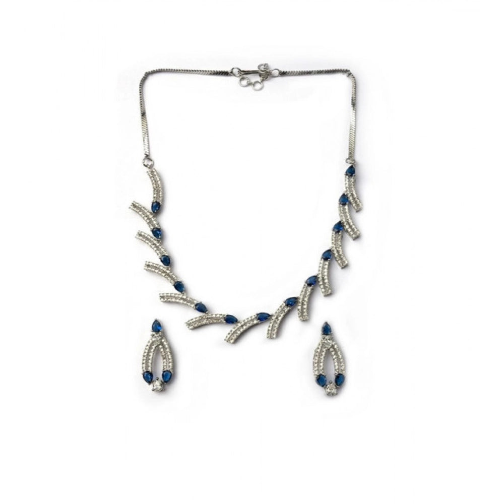 Vaystra Gold Plated Brass Silver Plated Necklace set in Blue,