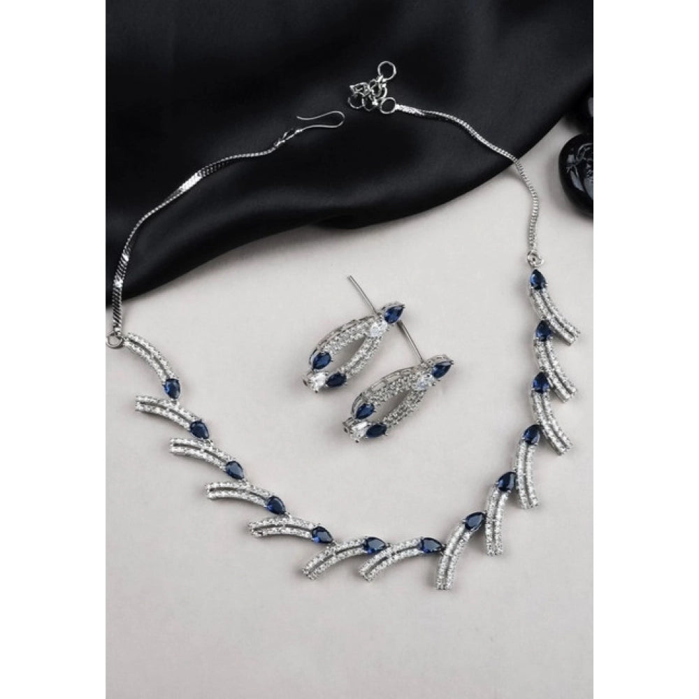 Vaystra Gold Plated Brass Silver Plated Necklace set in Blue,