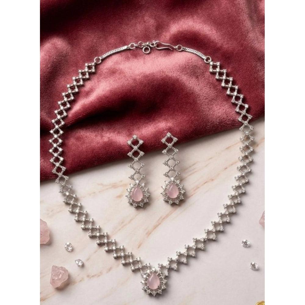 Vaystra Brass Silver Plated Necklace set - Pink,