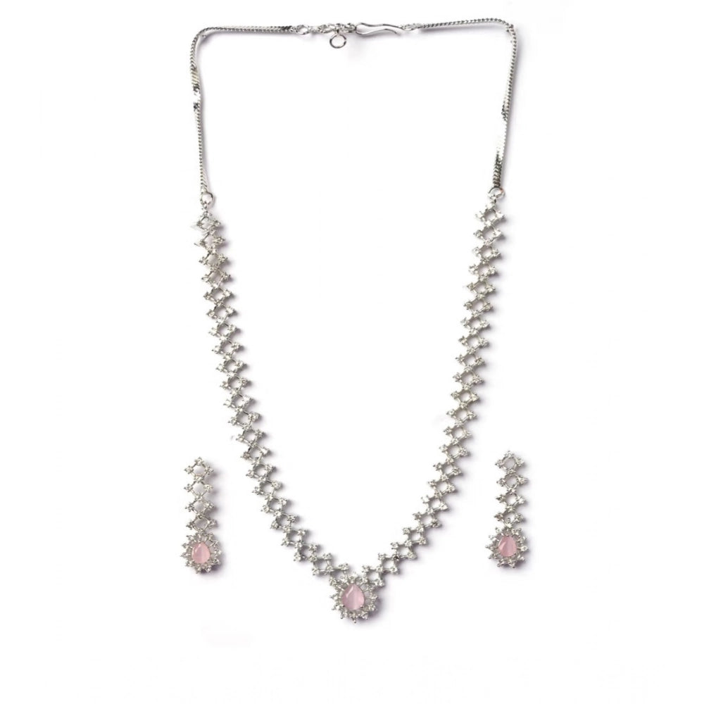 Vaystra Brass Silver Plated Necklace set - Pink,