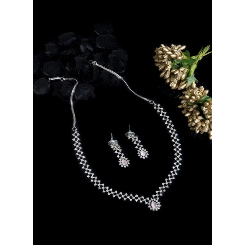 Vaystra Brass Silver Plated Necklace set - Pink,