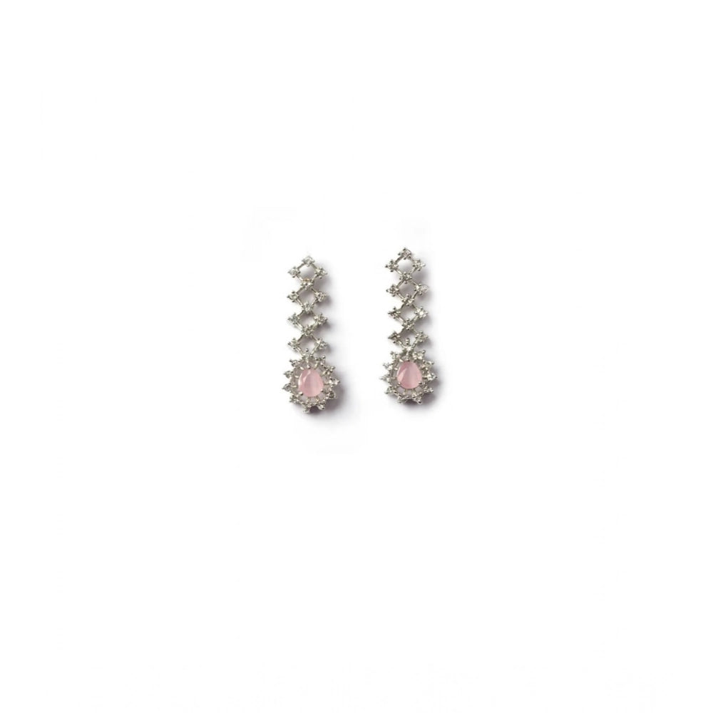 Vaystra Brass Silver Plated Necklace set - Pink,