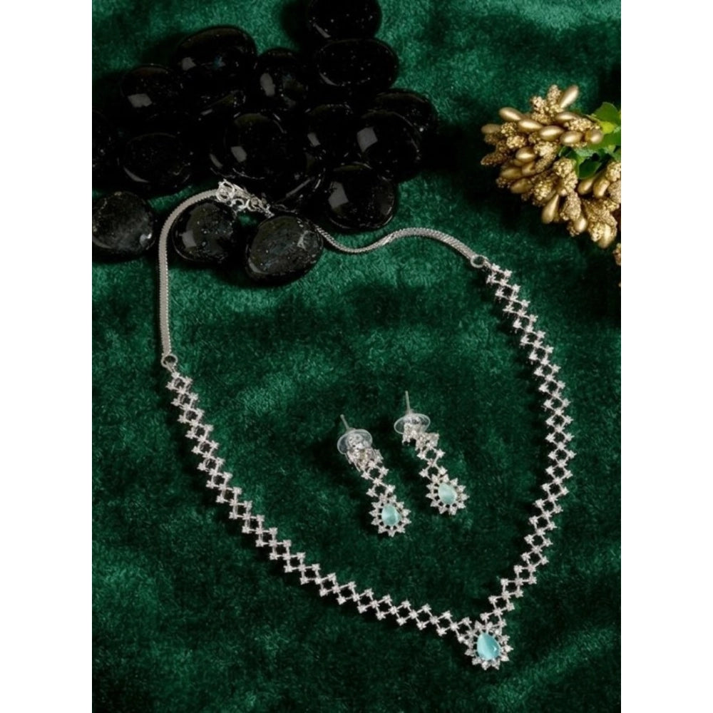 Vaystra Handcrafted Brass Silver Plated Necklace set - Turquoise, Edition