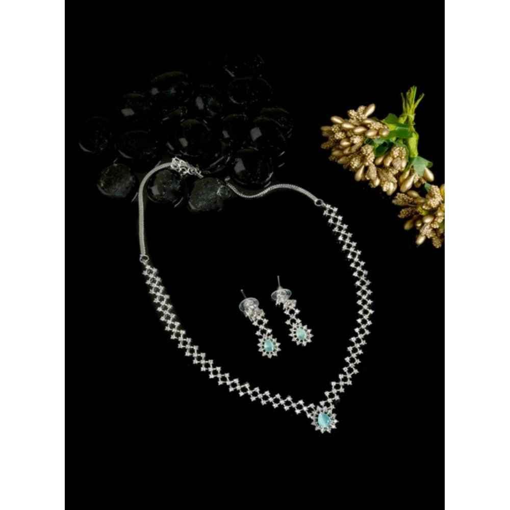 Vaystra Handcrafted Brass Silver Plated Necklace set - Turquoise, Edition