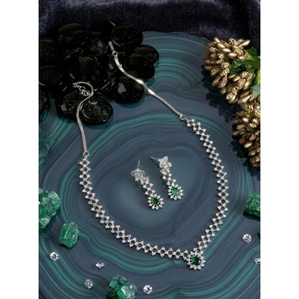 Vaystra Gold Plated Brass Silver Plated Necklace set in Green,
