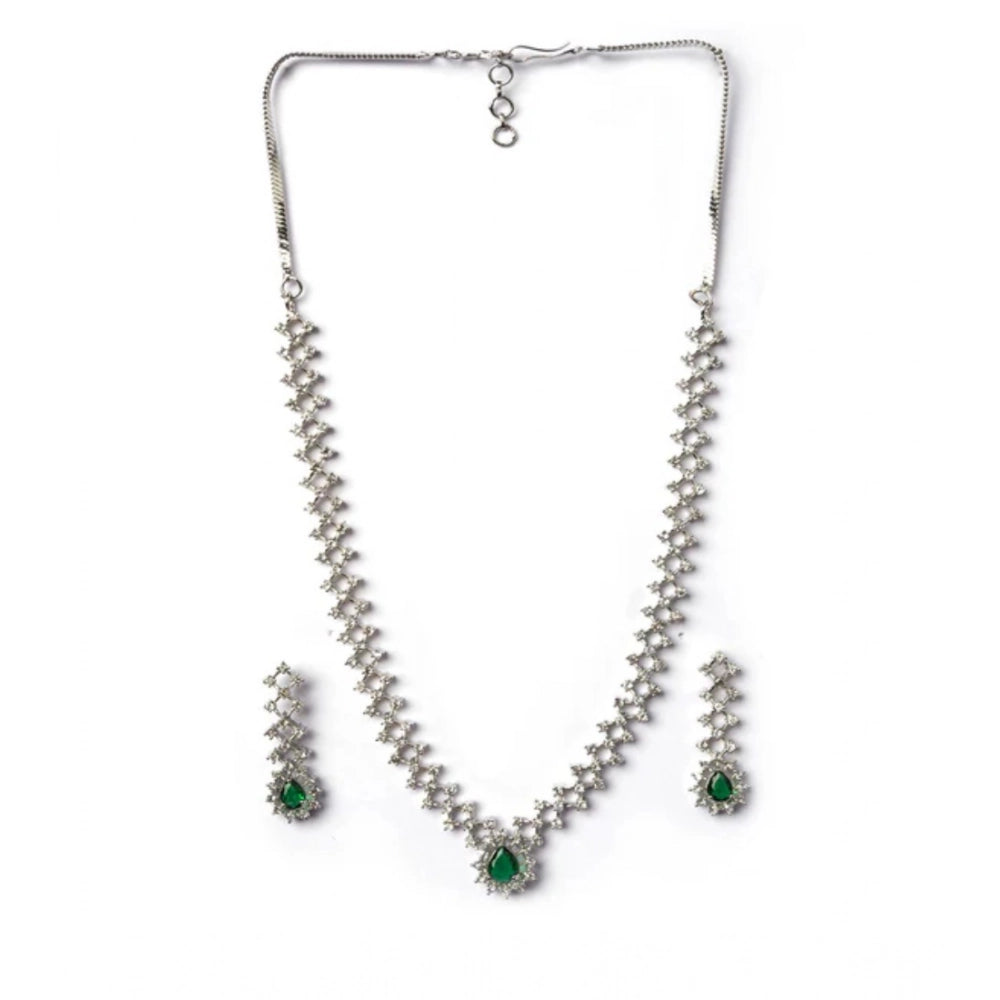 Vaystra Gold Plated Brass Silver Plated Necklace set in Green,