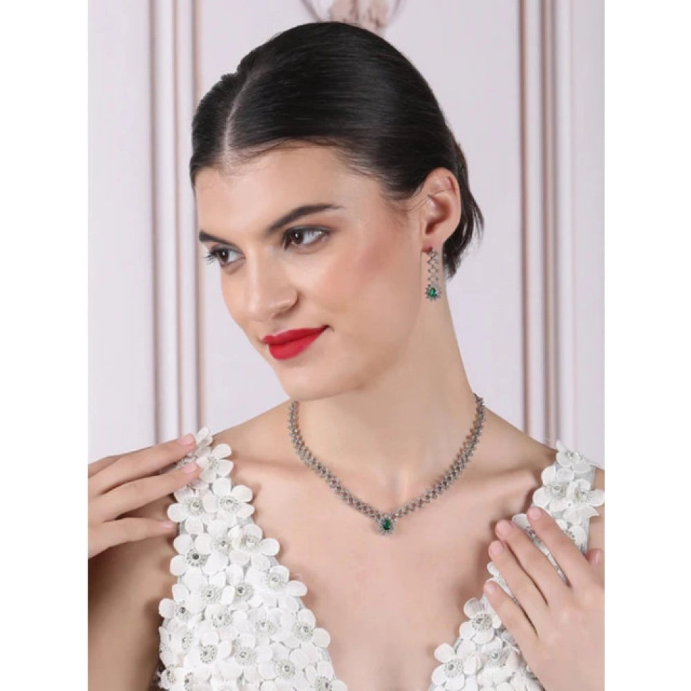 Vaystra Gold Plated Brass Silver Plated Necklace set in Green,