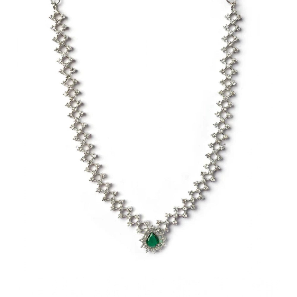 Vaystra Gold Plated Brass Silver Plated Necklace set in Green,