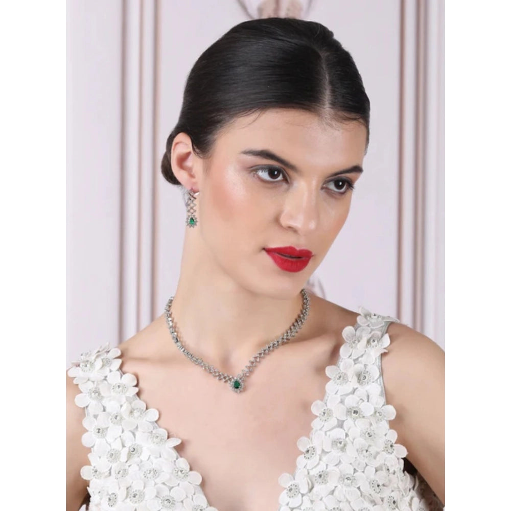 Vaystra Gold Plated Brass Silver Plated Necklace set in Green,