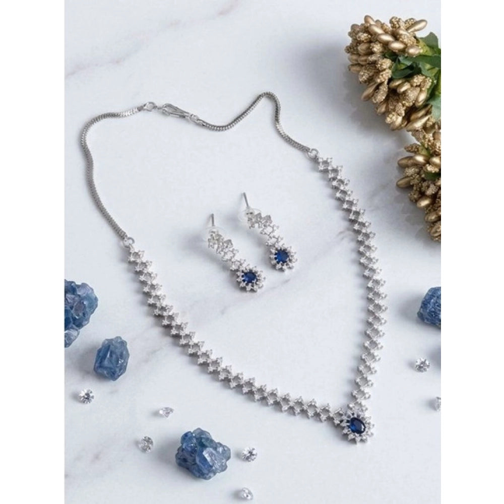 Vaystra Handcrafted Brass Silver Plated Necklace set - Blue, Edition