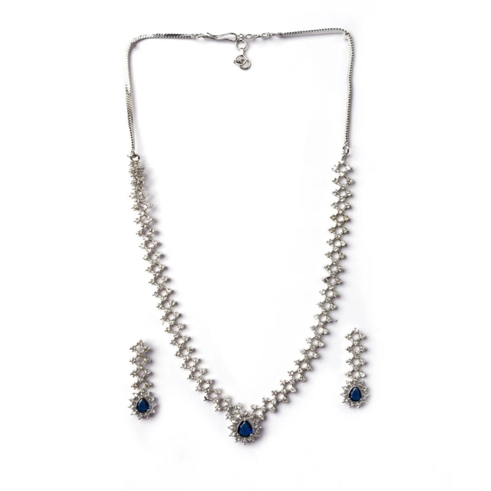 Vaystra Handcrafted Brass Silver Plated Necklace set - Blue, Edition