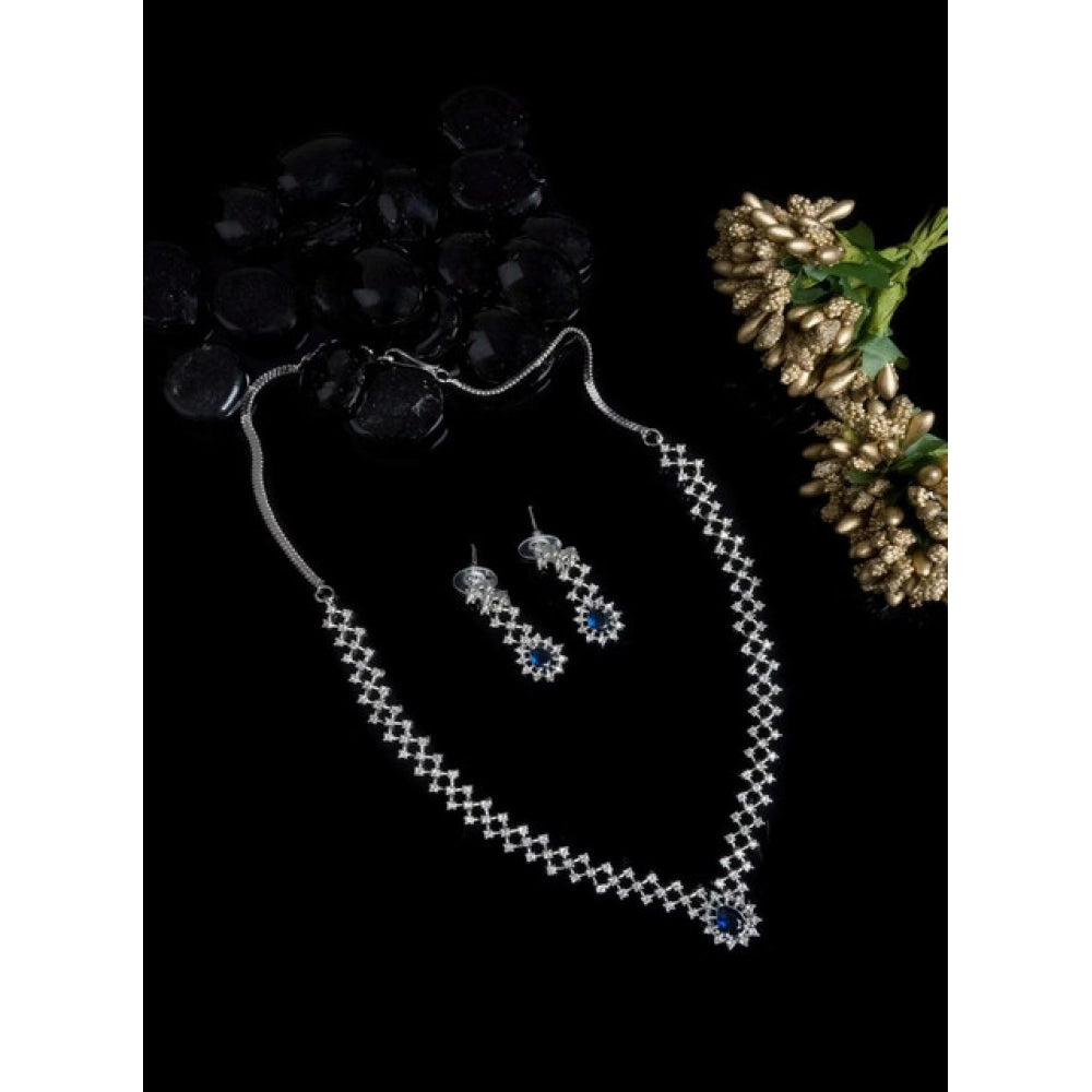 Vaystra Handcrafted Brass Silver Plated Necklace set - Blue, Edition