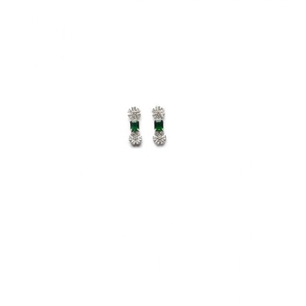 Vaystra Handcrafted Brass Silver Plated Necklace set - Green, Edition