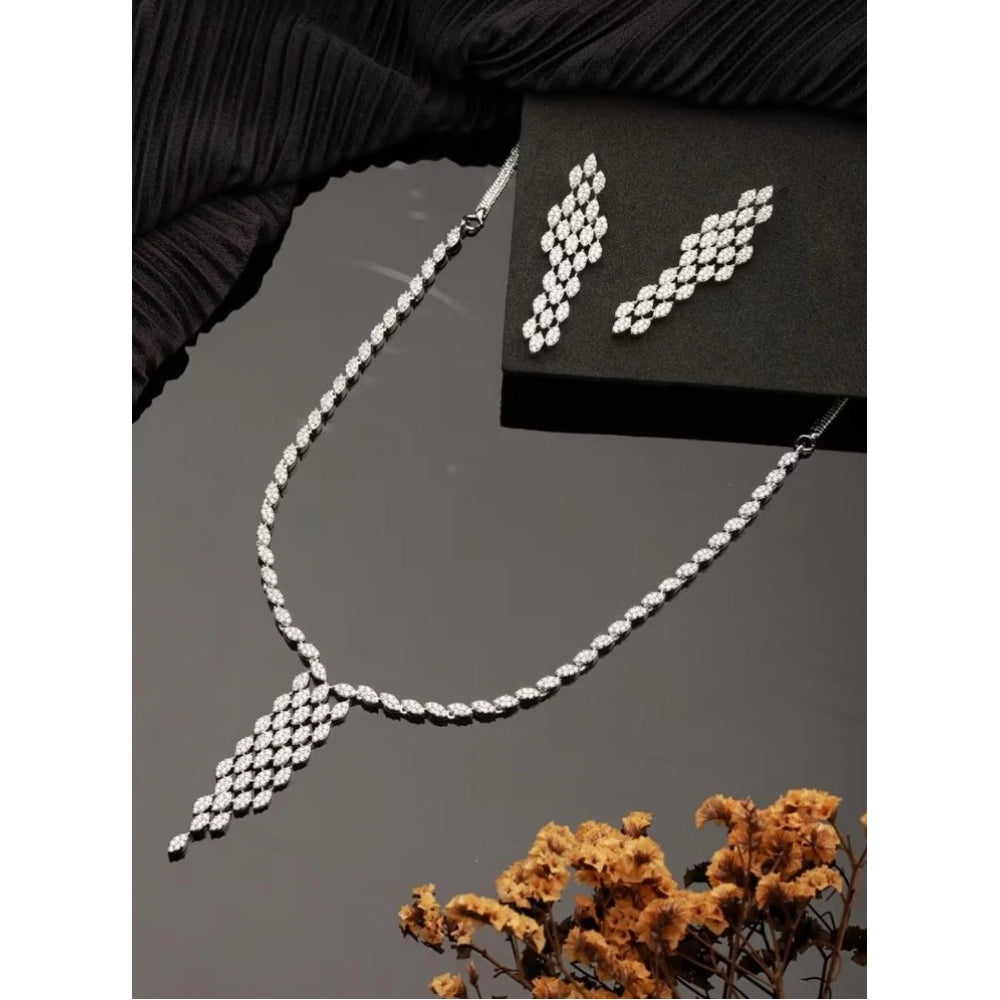 Vaystra Gold Plated Brass Silver Plated Necklace set in Silver,