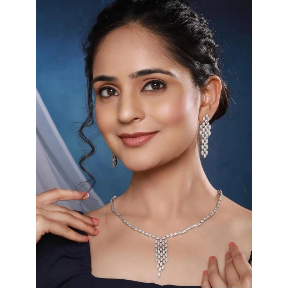 Vaystra Gold Plated Brass Silver Plated Necklace set in Silver,
