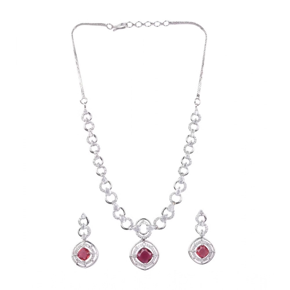 Vaystra Handcrafted Brass Silver Plated Necklace set - Red, Edition